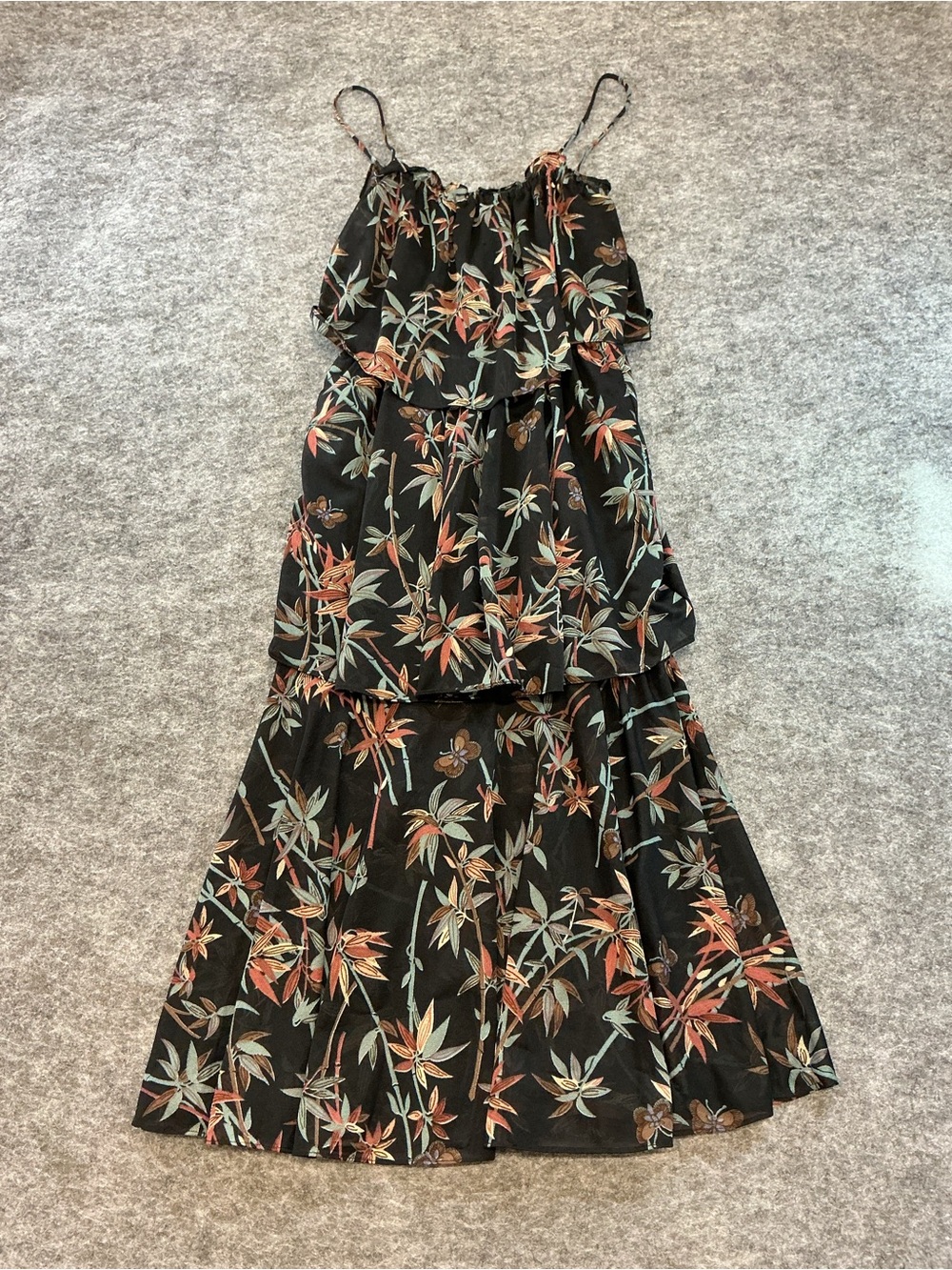 Rosani Vintage 90s Y2K Spaghetti Strap Flounce Layered Butterfly Midi Dress D5